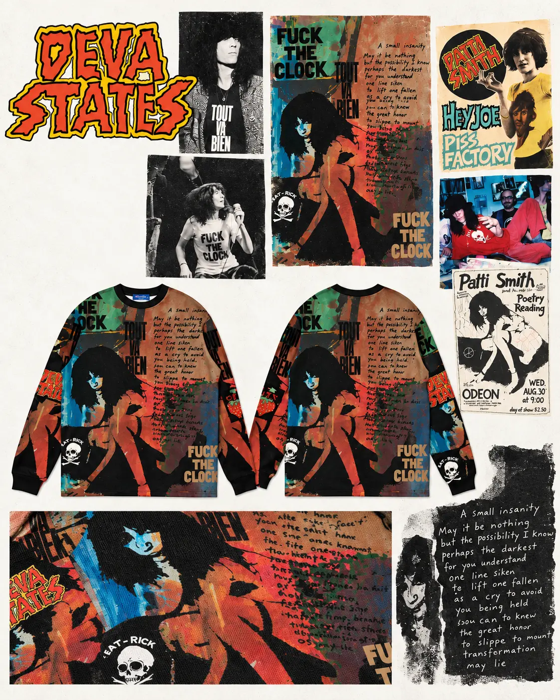 Deva States long-sleeve T-shirt with Patti Smith and Fuck The Clock references