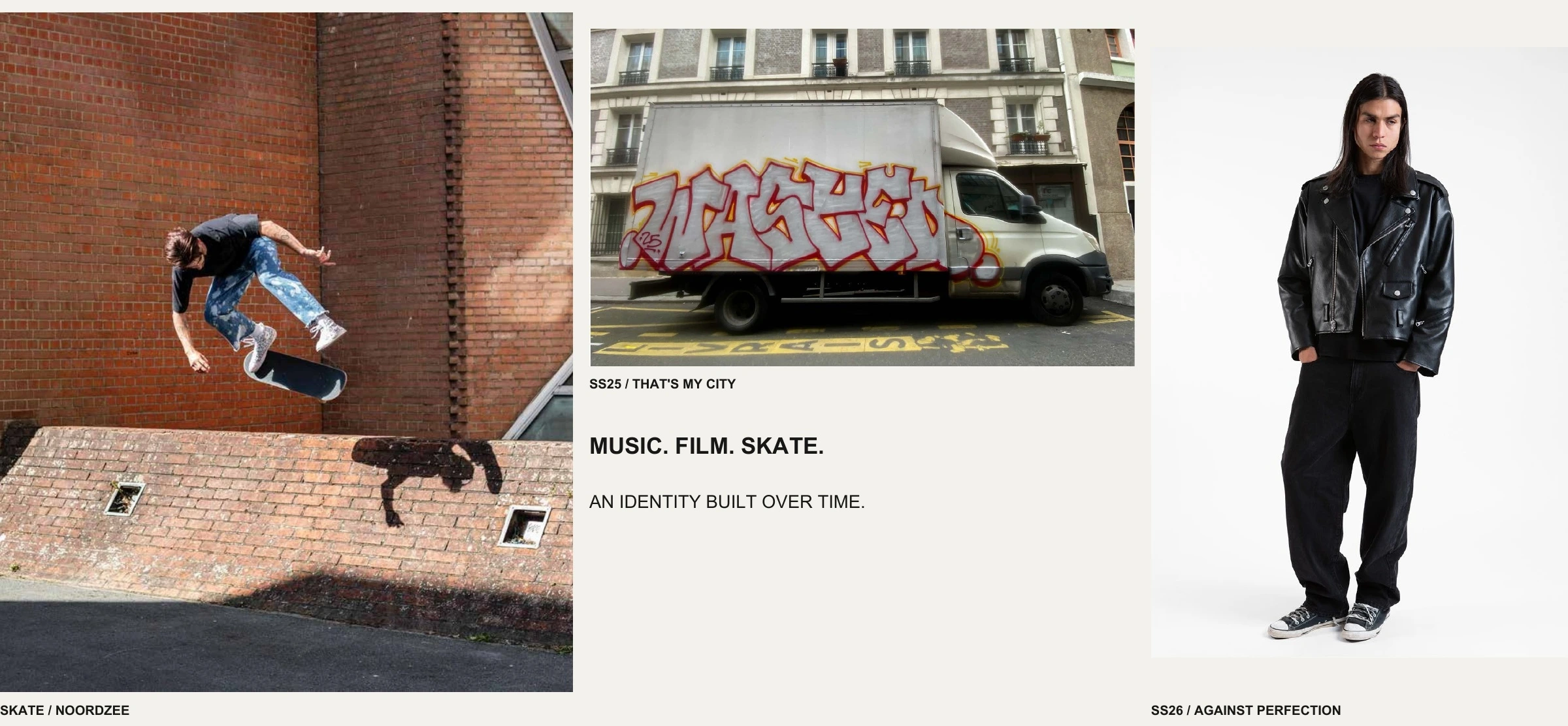 Wasted Paris collage featuring skateboarding, a graffiti-covered van and an SS26 outfit.